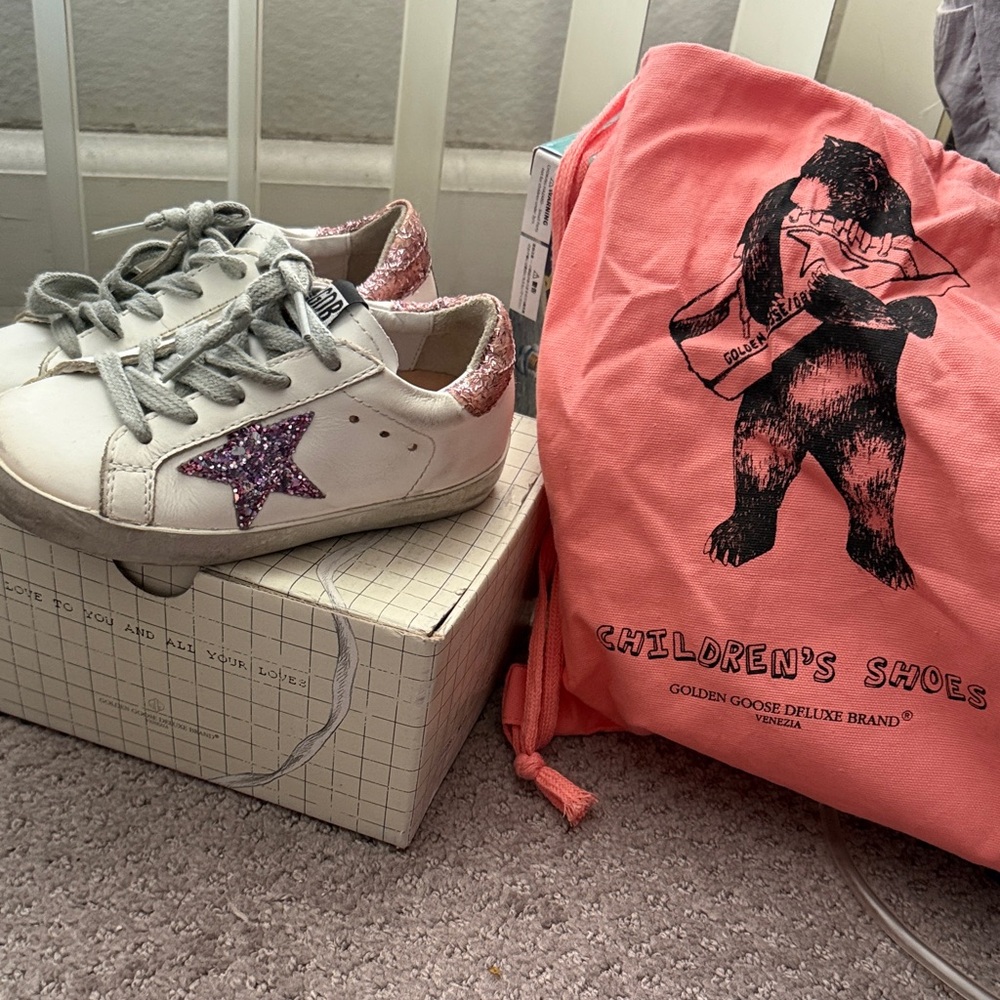 Golden Goose Kids' White Sneakers with Purple Glitter Star